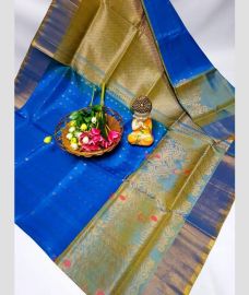 blue and olive colour uppada pattu sarees with All over design