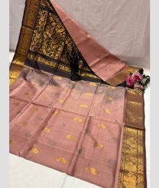 brown and pink colour uppada pattu sarees with Kanchi Border design