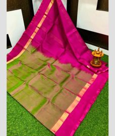 brown and purple colour uppada pattu sarees with Plain design