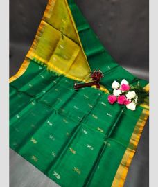 green colour uppada pattu sarees with All over Nakshtra Buttas design