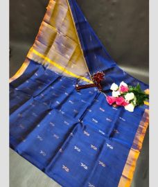 blue and gray colour uppada pattu sarees with All over Nakshtra Buttas design