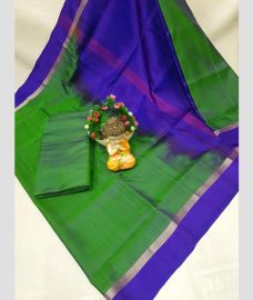 green and blue colour uppada pattu sarees with Plain design