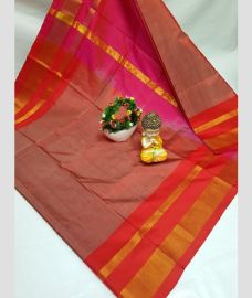 brown and red colour uppada pattu sarees with Plain design