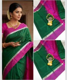 purple and green colour uppada pattu sarees with Plain design