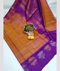purple and brown colour uppada pattu sarees with All over Buttas design