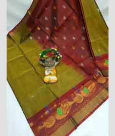 olive green and maroon red colour uppada pattu sarees with All over Buttas design