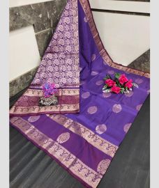 purple colour uppada soft silk sarees with All over Buttas design