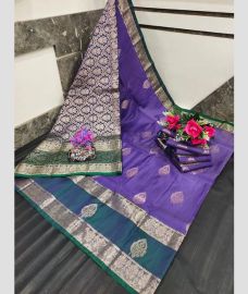 purple and silver colour uppada soft silk sarees with All over Buttas design