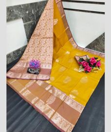 orange and pink colour uppada soft silk sarees with All over Buttas design