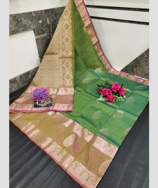 olive and pink colour uppada soft silk sarees with All over Buttas design