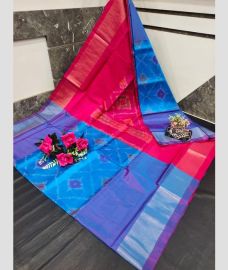 magenta red and cyan colour uppada soft silk sarees with All over Pochampally Ikkat design
