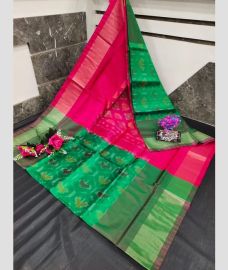 red and green colour uppada soft silk sarees with All over Pochampally Ikkat design
