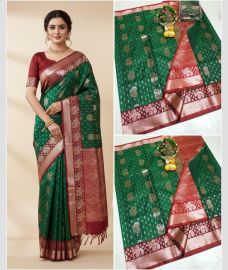 green colour uppada soft silk sarees with All over Buttas design