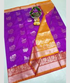 purple colour uppada soft silk sarees with All over Buttas design