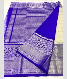 Royal Blue and Cream venkatagiri pattu sarees with All over Checks design