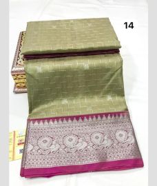 Fern Green and Magenta venkatagiri pattu sarees with All over Sequence Work design