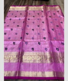 Rose Pink and Magenta venkatagiri pattu sarees with kanchi border design