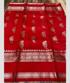 Red and Silver venkatagiri pattu sarees with kanchi border design