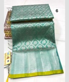 Lite Turquoise and Parrot Green venkatagiri pattu sarees with All over Jari design