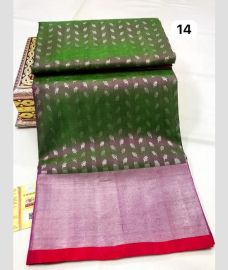 Dark Green and Pink venkatagiri pattu sarees with All over Jari design