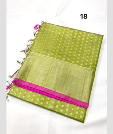 Lite Parrot Green and Pink venkatagiri pattu sarees with All over Jari design
