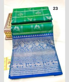 Aquamarine and Blue venkatagiri pattu sarees with All over Checks and Buttas design