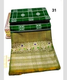 Green and Golden Yellow venkatagiri pattu sarees with All over Checks and Buttas design