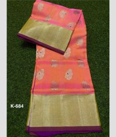 coral colour venkatagiri pattu sarees with Kaddy Border design