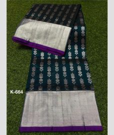 silver and blue colour venkatagiri pattu sarees with Kaddy Border design