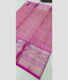 silver and pink colour venkatagiri pattu sarees with All over Buttas design