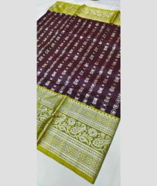 coffee and silver colour venkatagiri pattu sarees with All over Buttas design