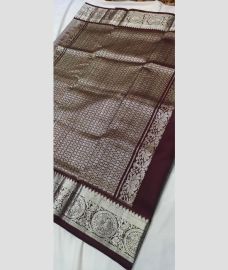 silver and charcoal colour venkatagiri pattu sarees with All over Buttas design