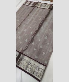 gray colour venkatagiri pattu sarees with All over Buttas design