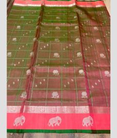 magenta and green colour venkatagiri pattu sarees with All over Checks and Buttas design
