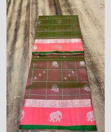 green and magenta colour venkatagiri pattu sarees with All over Checks and Buttas design