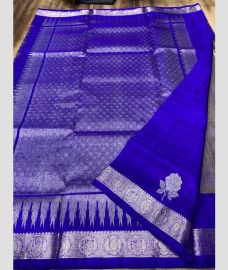 navy blue and silver colour venkatagiri pattu sarees with All over Checks and Buttas design