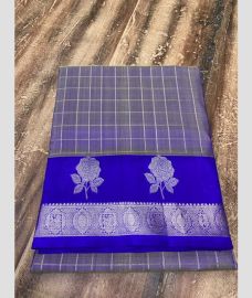 steel blue colour venkatagiri pattu sarees with All over Checks and Buttas design