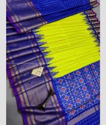 Emerald Green and Blue color pochampally ikkat pure silk handloom saree with all over hand made designer bone checks with hand made jacquard border -PIKP0021622