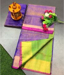 Purple and Green color Uppada Tissue handloom saree with plain with big border design -UPPI0001265