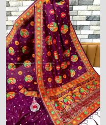 Magenta and Orange color silk sarees with all over meena woven pattern with extraordinary stunning pallu and fancy tassels design -SILK0017269