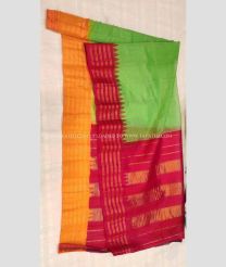 Parrot Green Red and Yellow color gadwal sico handloom saree with temple  border saree design -GAWI0000288