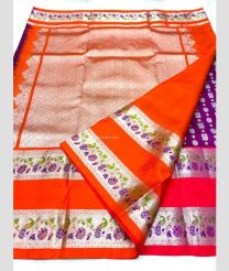 Magenta and Orange color venkatagiri pattu handloom saree with all over big silver buties design -VAGP0000799