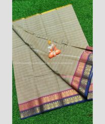 Sage and Blue color Uppada Cotton handloom saree with all over self checks with design border -UPAT0004372