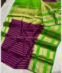 Plum Velvet and Parrot Green color Banarasi sarees with all over chunri buties water jari weaving contrast pattu design border -BANS0007906