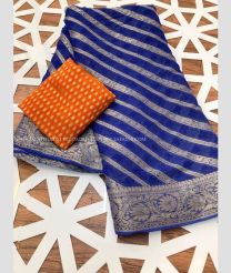 Blue and Orange color Banarasi sarees with all over stripes design -BANS0013620