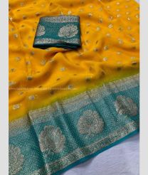 Mango Yellow and Turquoise color Georgette sarees with all over jari buties design -GEOS0024199