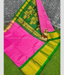 Pink and Parrot Green color chanderi soft silk sarees with kaddy border saree design -CNSS0000017