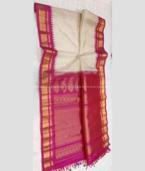 Half White and Pink color gadwal sico handloom saree with temple  border saree design -GAWI0000276
