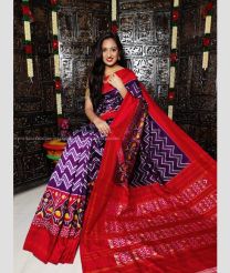 Plum Purple and Red color pochampally ikkat pure silk handloom saree with all over pochampally ikkat design -PIKP0022000