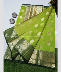Leafy Green color Banarasi sarees with tree buta weaving beautiful kanjivaram border design -BANS0007911